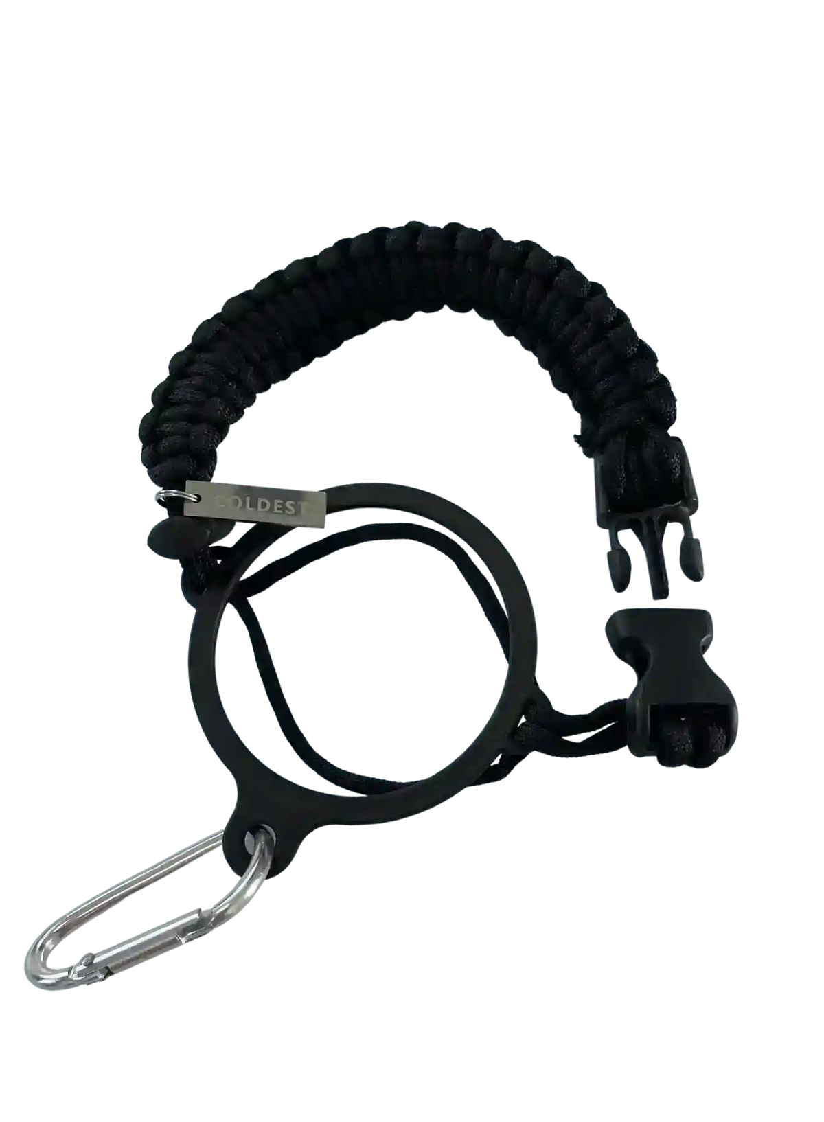 Coldest Paracord Handle accessory with black and orange paracord wrapped grip for outdoor gear or camping equipment.