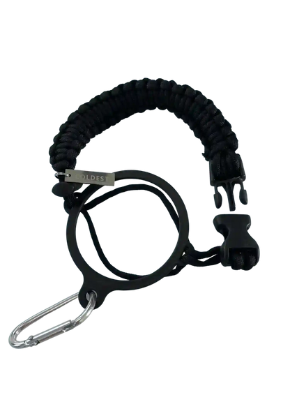 Coldest Paracord Handle accessory with black and orange paracord wrapped grip for outdoor gear or camping equipment.