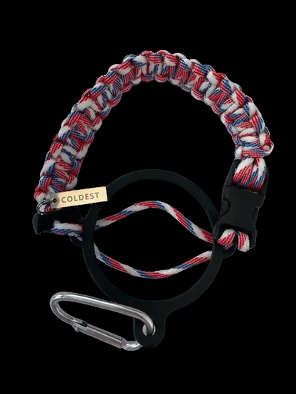 Coldest Paracord Handle accessory featuring a durable black paracord grip with metal attachment for outdoor gear.