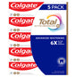 Five 6.4 oz tubes of Colgate Total Active Prevention Plus Advanced Whitening Toothpaste stacked together.