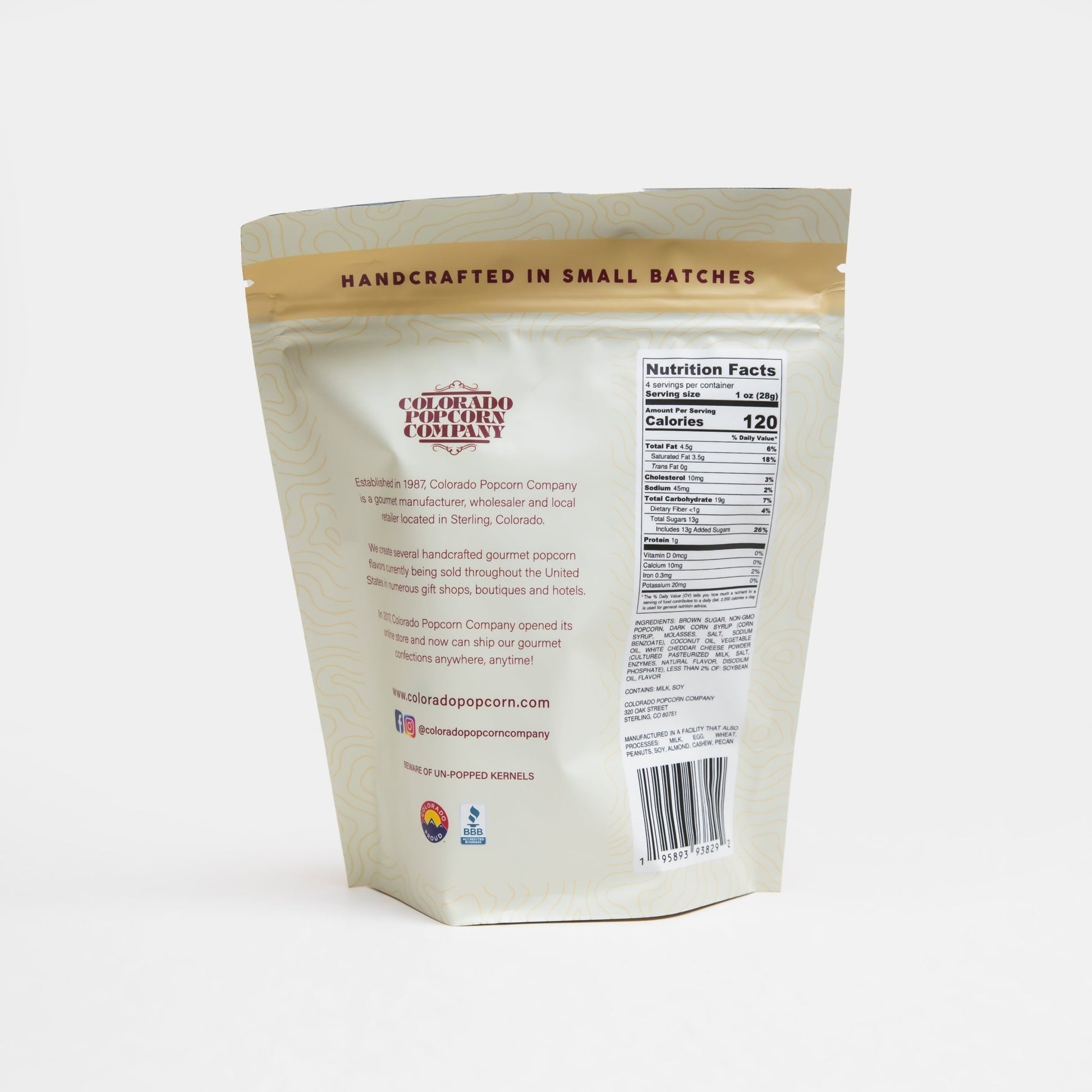 Colorado Style Popcorn by Colorado Popcorn Company, 4 oz bag with colorful popcorn featuring a Colorado-inspired flavor and fresh appearance.
