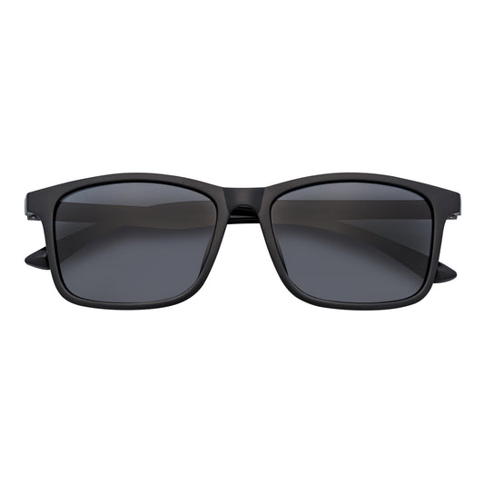 Morspecs commuter polarized horn-rimmed sunglasses in matte black with smoke lenses, modern design for stylish eye protection.