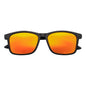 Morspecs commuter polarized horn-rimmed sunglasses with matte black frame and orange mirrored lenses, stylish and protective eyewear