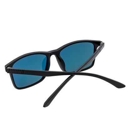 Morspecs commuter polarized horn-rimmed sunglasses with matte black frame and orange mirrored lenses, stylish and protective eyewear