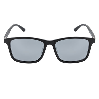 Morspecs commuter polarized horn-rimmed sunglasses with matte black frame and silver mirror lenses, stylish and protective eyewear