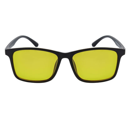 Morspecs commuter polarized horn-rimmed sunglasses with matte black frame and yellow lenses, stylish and protective eyewear.