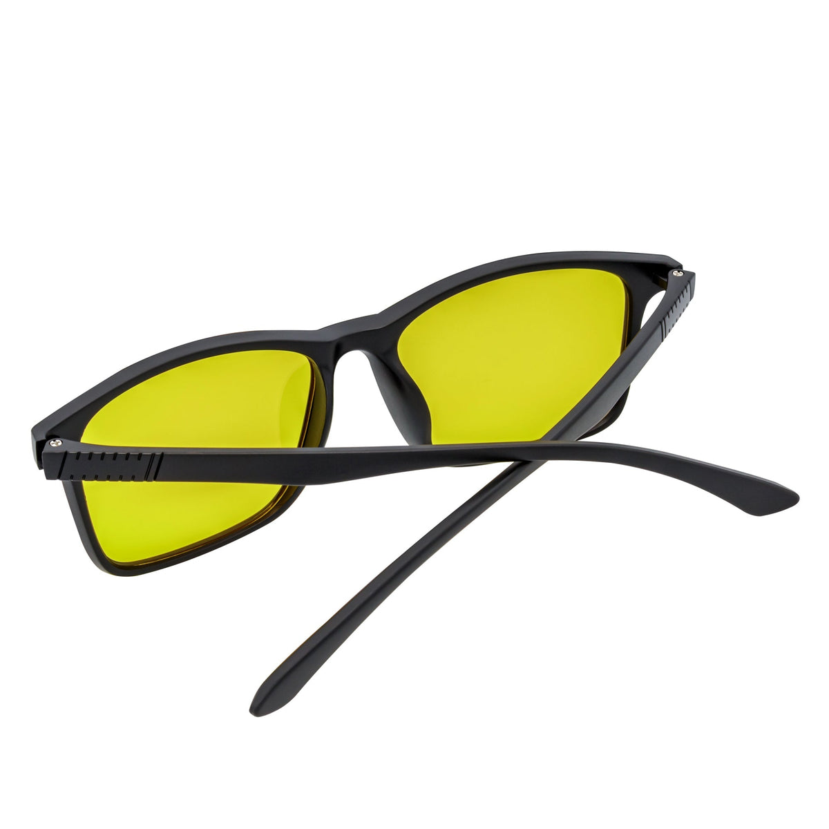 Morspecs commuter polarized horn-rimmed sunglasses with matte black frame and yellow lenses, designed for stylish sun protection.