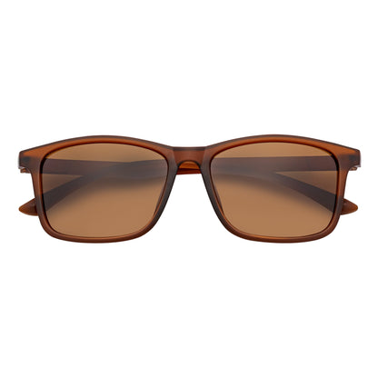 Morspecs commuter polarized horn-rimmed sunglasses with matte brown frame and amber lenses, stylish and protective eyewear.