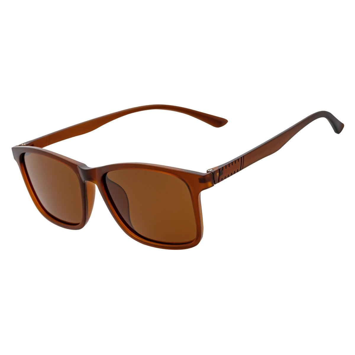 Morspecs commuter polarized horn-rimmed sunglasses with matte brown frames and amber lenses, stylish and protective for outdoor wear.