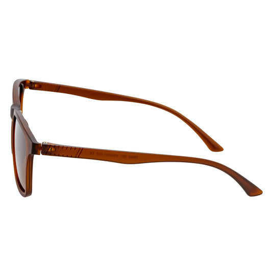 Morspecs commuter polarized horn-rimmed sunglasses with matte brown frames and amber lenses, designed for stylish sun protection.