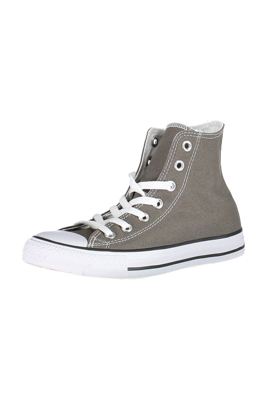 Grey Converse women's sports sneakers with white soles and classic lace-up design, showcasing casual athletic style.