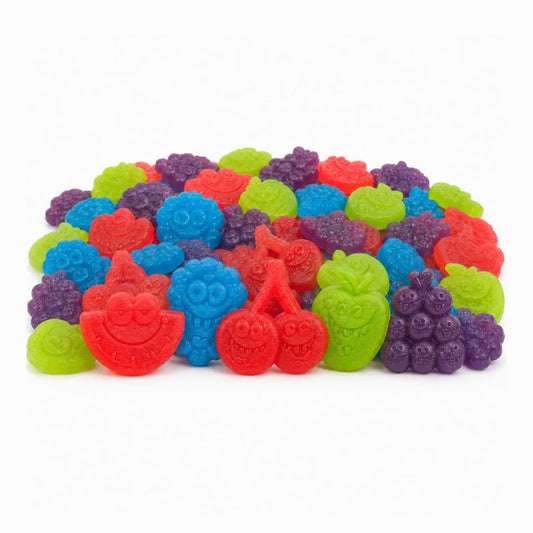 Assorted Jolly Rancher Gummies in a bulk Candy In Bulk bag, featuring colorful, fruit-flavored gummy candies on a white background.