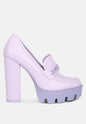 Lilac Corinne Chain Embellished Chunky Loafers by Rag & Co, stylish sandals with chain accents and chunky soles.