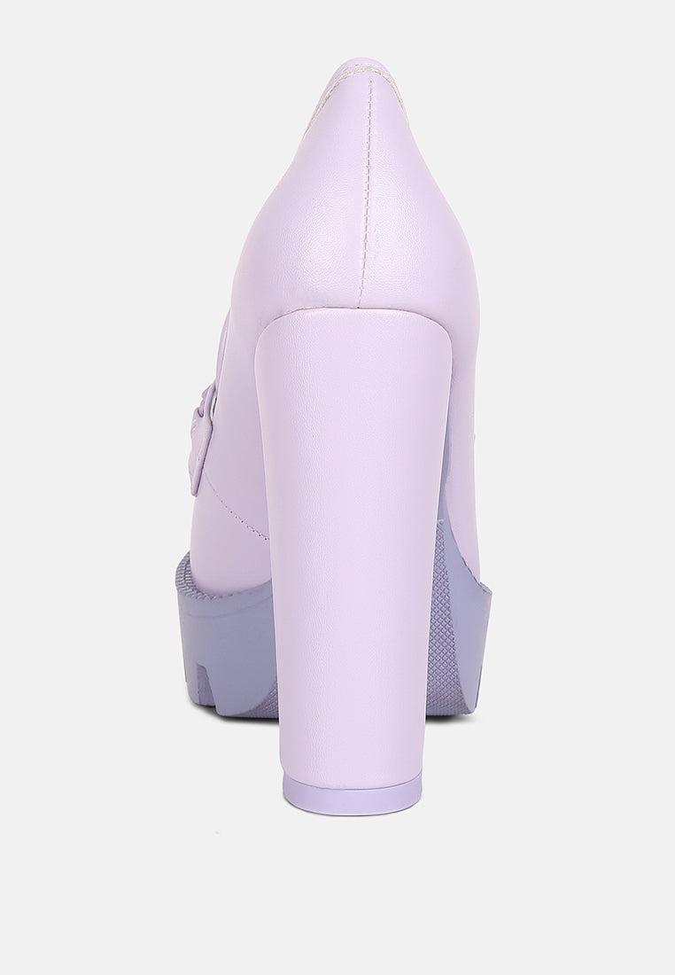 Lilac Corinne Chain Embellished Chunky Loafers by Rag & Co featuring chain details and a stylish loafer design.
