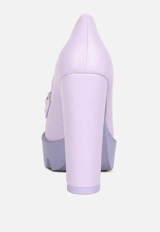 Lilac Corinne Chain Embellished Chunky Loafers by Rag & Co featuring chain details and a stylish loafer design.
