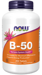 Bottle of Country Life B-50 Vitamins & Supplements with 250 tablets, showing the label and tablets inside the container.