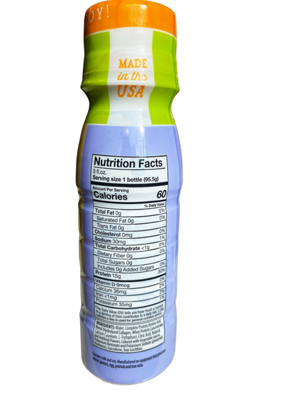 AmBari Nutrition Crangrape Protein Shot with 15g of protein in a small drink bottle, showcasing the beverage's vibrant label.