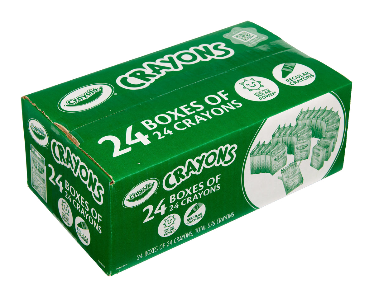 Crayola Crayons bulk pack with 24 sets of 24 crayons in classic colors, ideal for school classroom supplies.