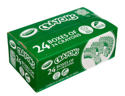 Crayola Crayons bulk pack with 24 sets of 24 crayons in classic colors, ideal for school classroom supplies.