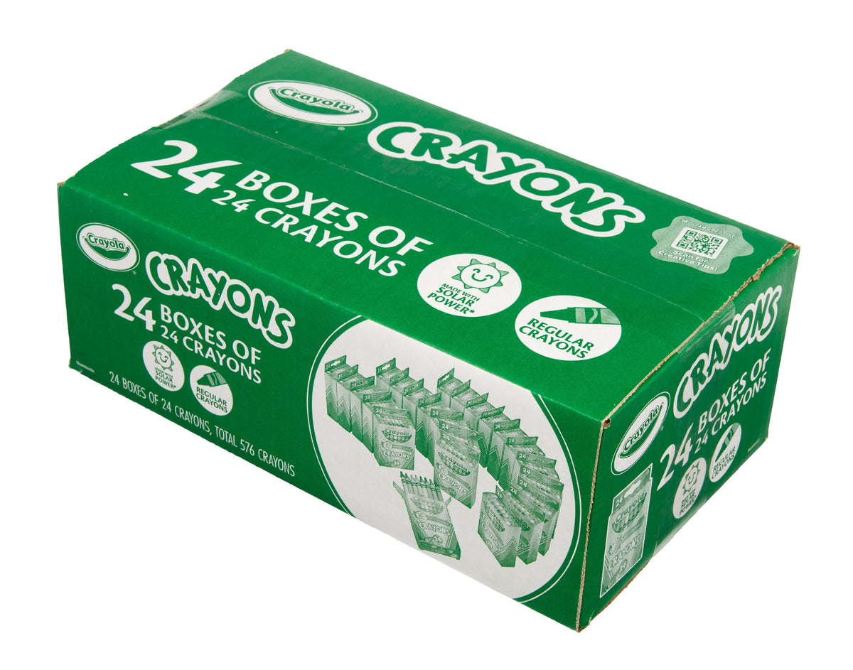 Crayola Crayons Bulk pack with 24 packs of 24 crayons each, featuring classic colors for school classroom art supplies.