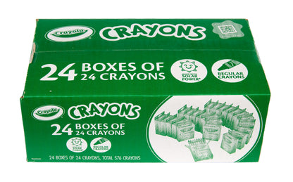 Box of Crayola Crayons Bulk with 24 packs of 24 colorful crayons, ideal for classroom supplies and art projects.