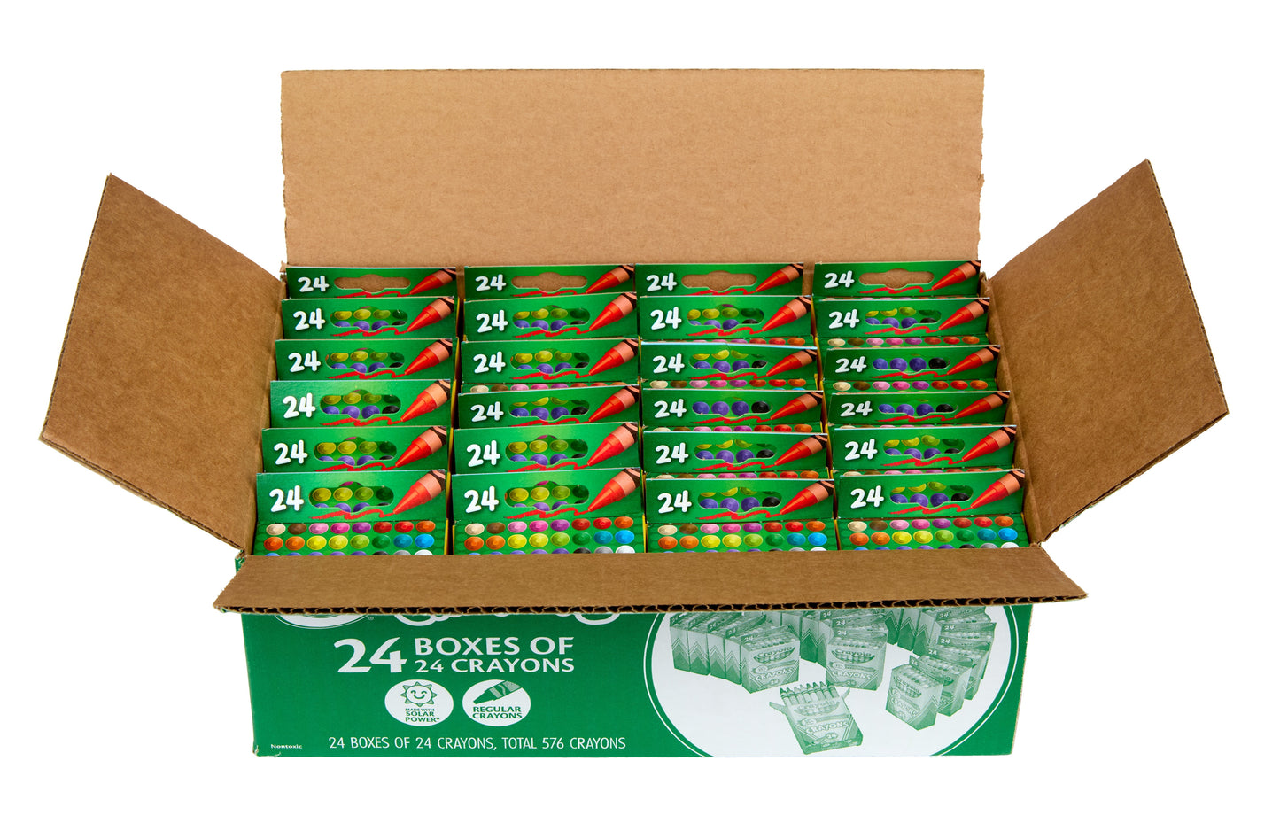 Crayola Crayons bulk set with 24 packs of 24 classic color crayons for classroom and art projects, suitable for ages 3 and up.