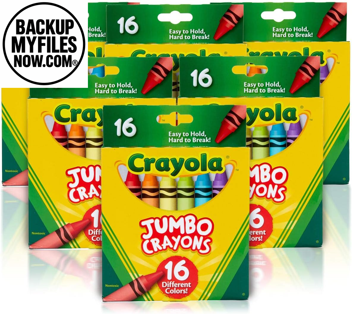 Six packs of Crayola Jumbo Crayons, each containing 16 large colorful crayons for toddlers and kids, ideal for school and art projects.