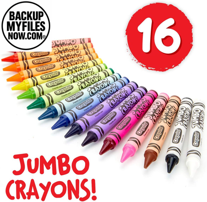 Six sets of 16 Crayola Jumbo Crayons in colorful packaging, ideal for toddlers and kids for school and creative projects.