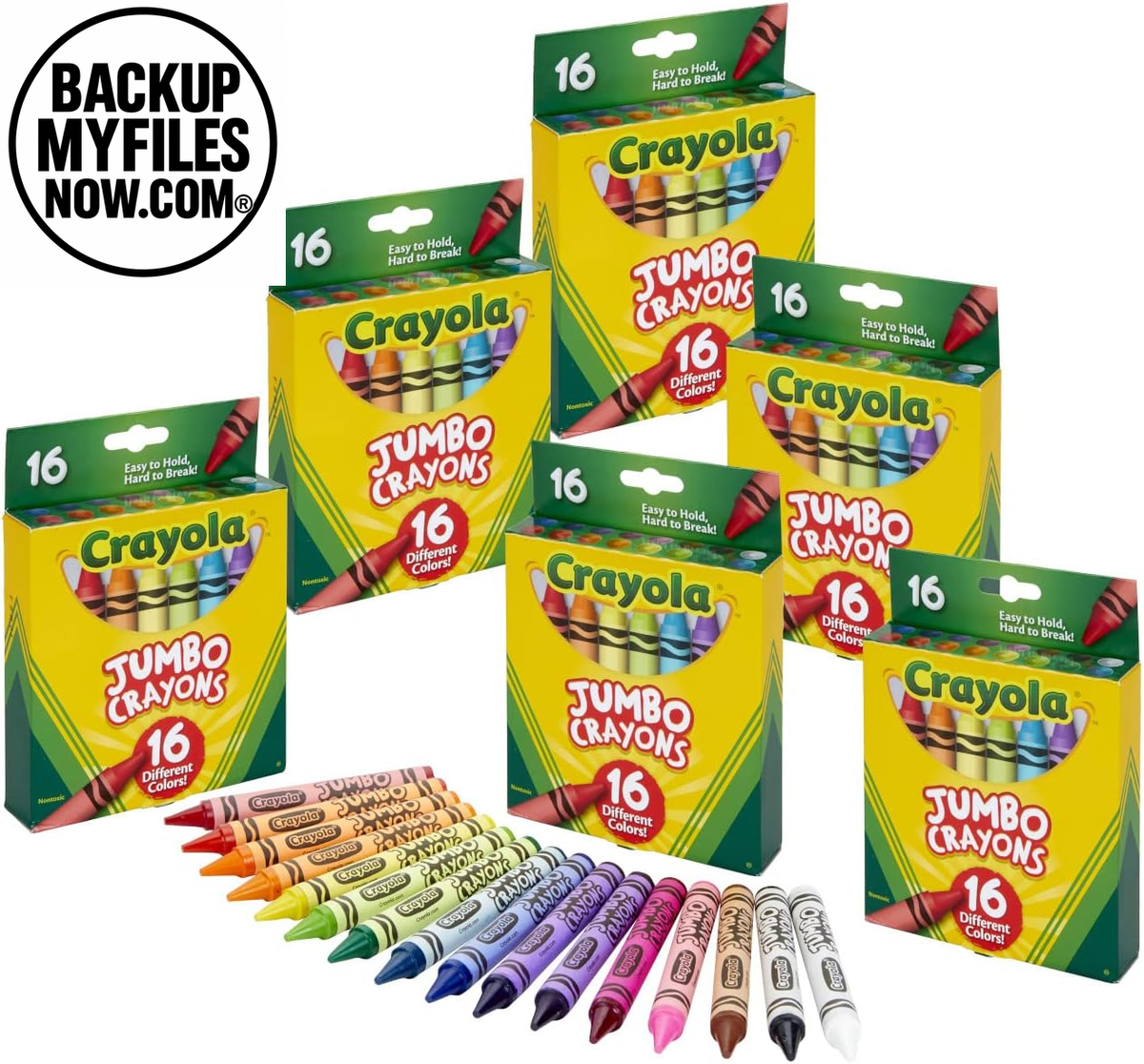 Crayola jumbo crayons in six sets of 16 large colorful crayons for toddlers and kids, ideal for school supplies and gifts.