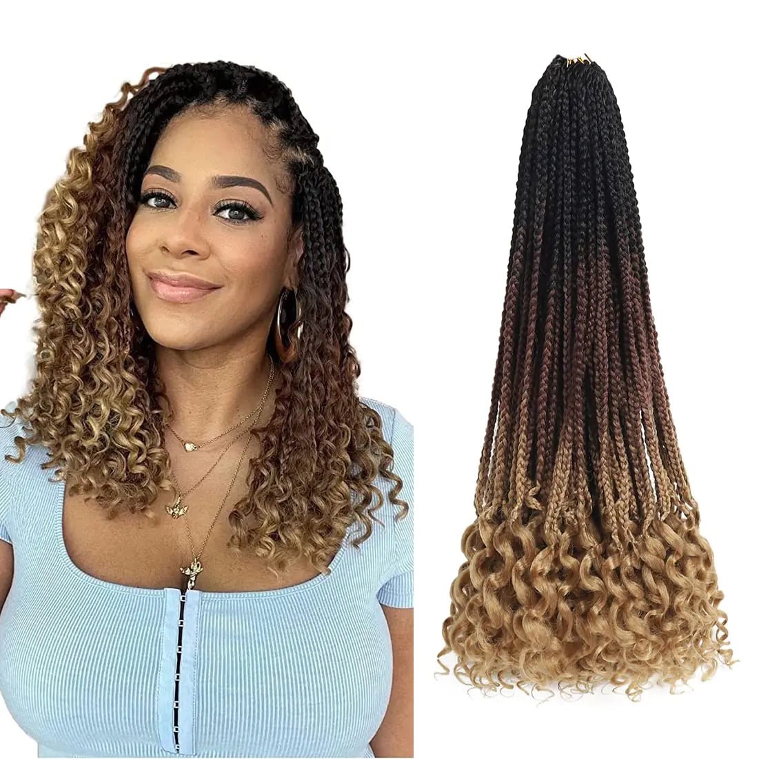 Crochet Box Braids Hair with Curly Ends 7 Packs Pre Looped Crochet Braids Goddess Box Braids Crochet Box Braid Hair(24 inch1B/30/27).