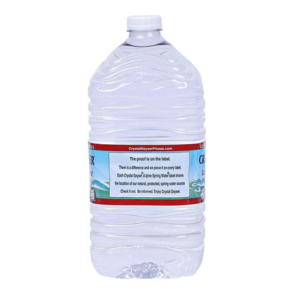 Crystal Geyser Alpine Spring Water in a 128 fl oz bottle, clear water with natural spring origin, labeled with brand and product details.