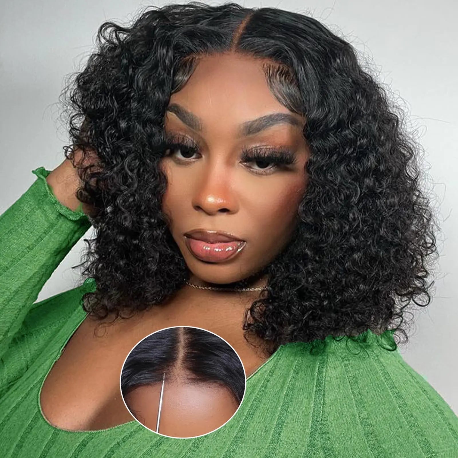 Curly Bob Wigs Human Hair 5x5 HD Lace Closure Wigs Human Hair Glueless Wigs Human Hair Pre Plucked Pre Cut with Baby Hair 180% Density Glueless Wigs for Black 12 Inch - BACKUPMYFILESNOW