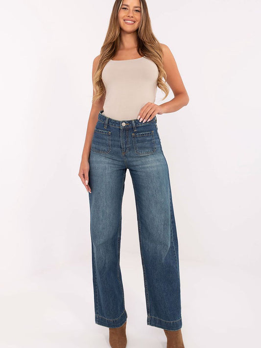Dark denim jeans from Sublevel model 218204, featuring a classic fit and stitching details, displayed on a plain background.