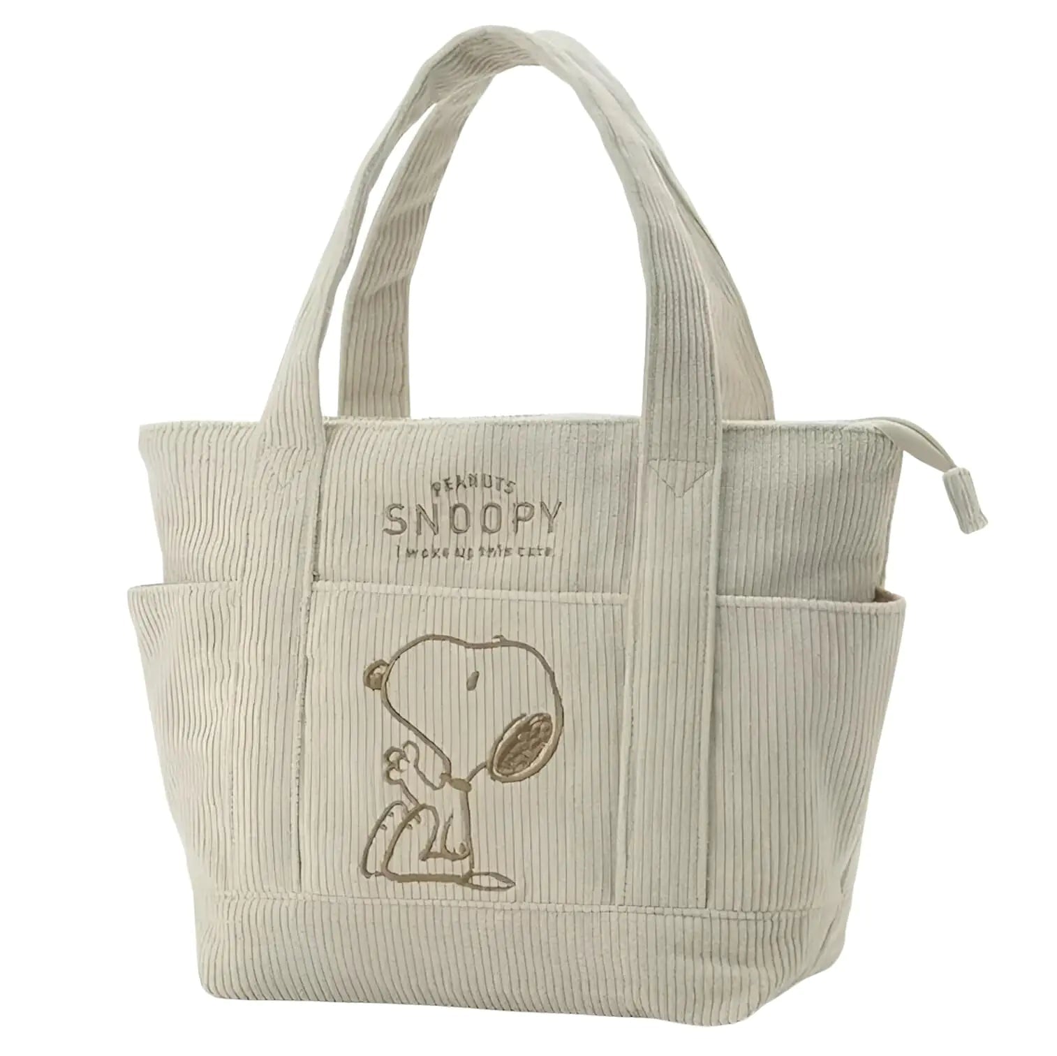 Cute Doggy Corduroy Tote Bag Shopping Bag Gym Bag Kitchen Reusable Grocery Bag Japan Quality - "I woke up this cute" [2024 New Update] - BACKUPMYFILESNOW