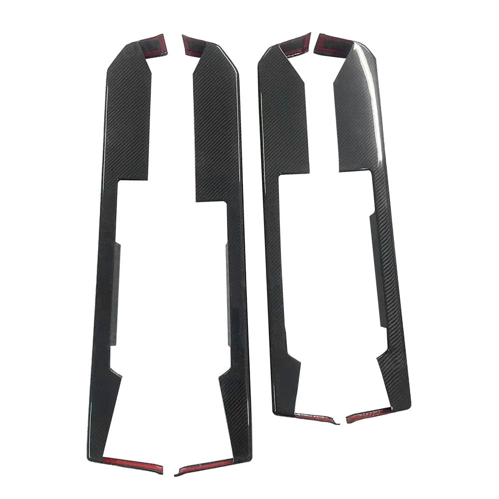 Cybertruck lower door panel armrest overlays in real molded carbon fiber, 4-piece set for Tesla Cybertruck interior upgrade.