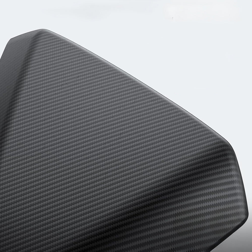 Cybertruck side mirror bottom cover with real dry carbon fiber trim by Tesery, showcasing sleek, durable vehicle accessory.