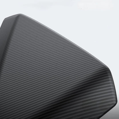 Cybertruck side mirror bottom cover with real dry carbon fiber trim by Tesery, showcasing sleek, durable vehicle accessory.