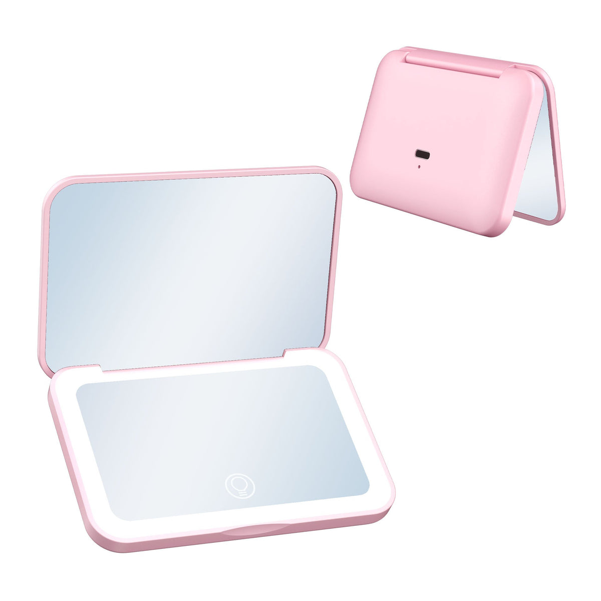 Rechargeable portable LED makeup mirror with illuminated frame and compact design