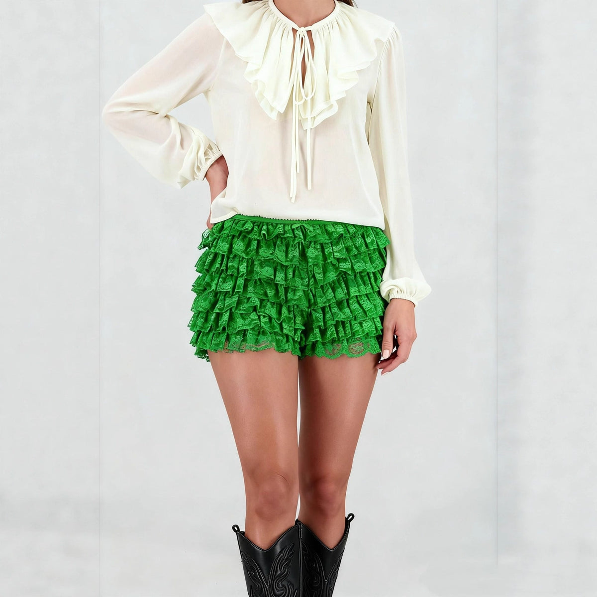 Women's summer ballet-style pencil pleated multi-layer lace shorts in European and American design