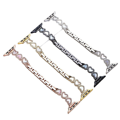 Loving-heart shell metal watch strap with heart-shaped design and polished finish
