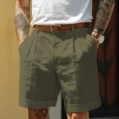 Men's loose-fit straight leg shorts with pockets, casual dress pants style for summer daily wear