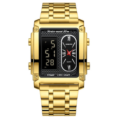 Men's creative steel belt electronic watch with double inserts, multifunction display, and waterproof design