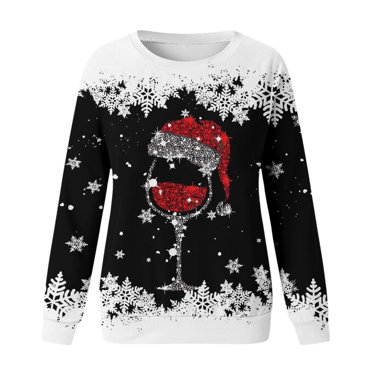 Women's Christmas round neck sweater with colorful 3D digital print design