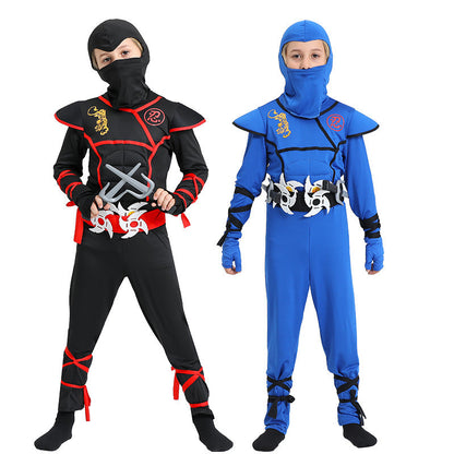 Children's Halloween ninja costume featuring a black ninja outfit with hood and mask