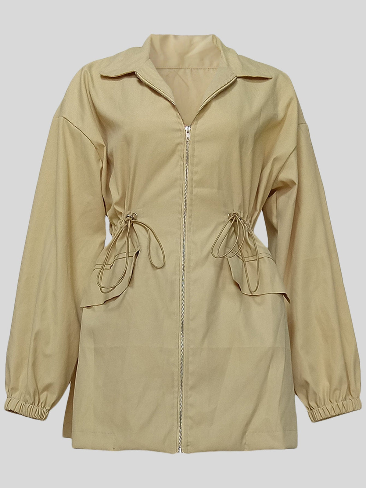 Women's mid-length drawstring waist trench coat in classic design
