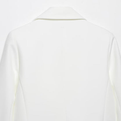 Women's short double-breasted blazer with shoulder pads, front view