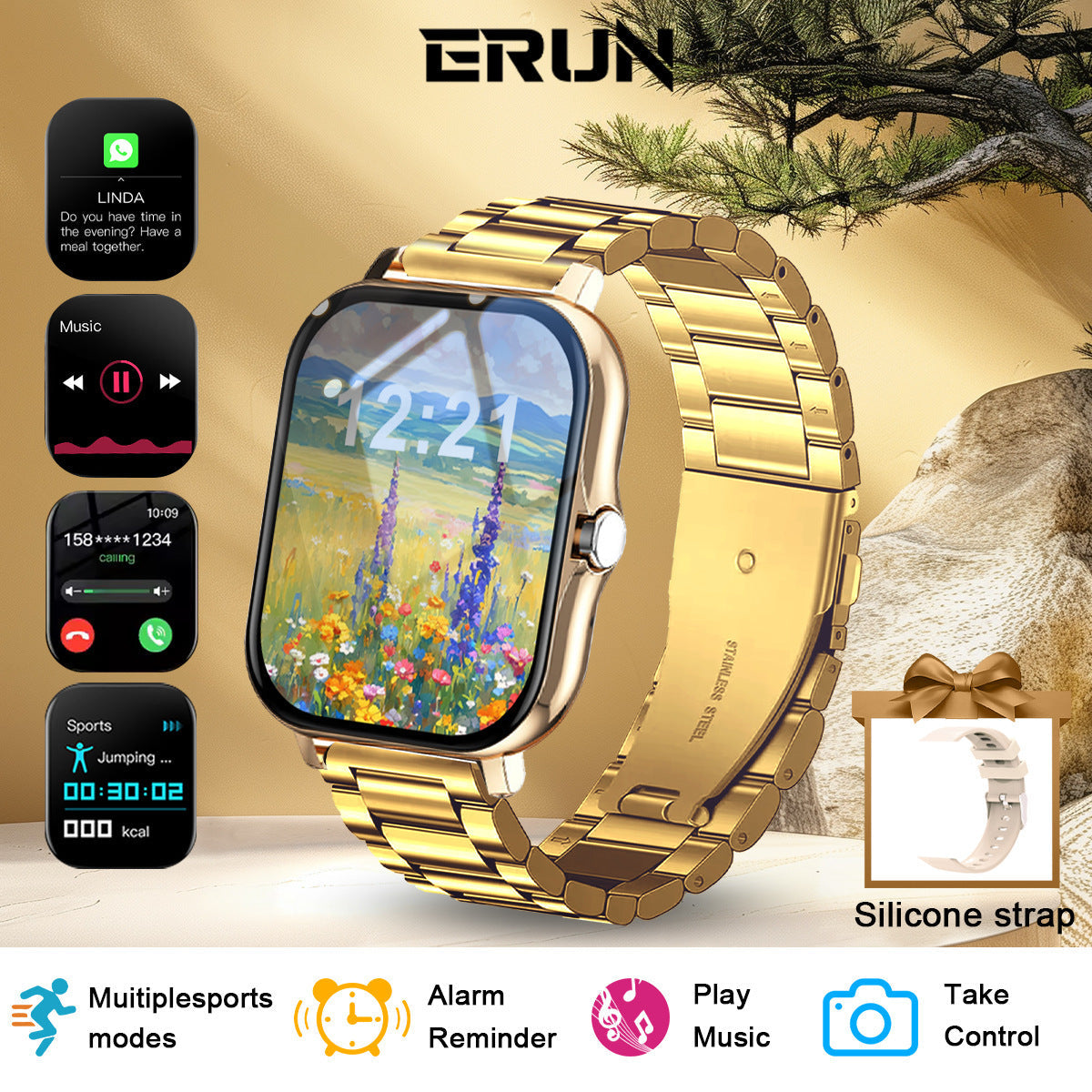 Sports outdoor smart watch with step count, sleep monitoring, Bluetooth calling, and digital display