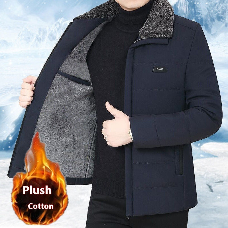 Men's fleece lined winter coat, warm full-length outerwear in classic style