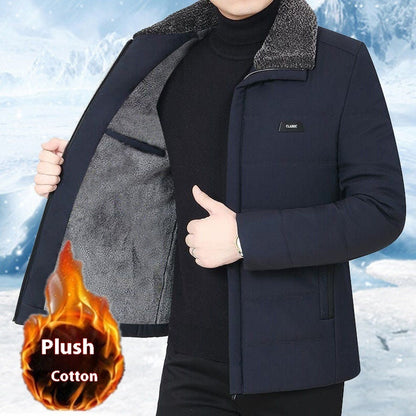 Men's fleece lined winter coat, warm full-length outerwear in classic style