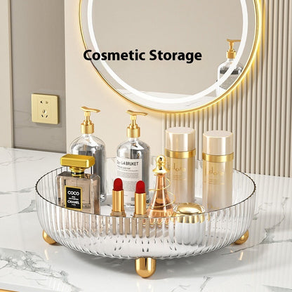 Plastic cosmetics rotating storage box organizer on a white background